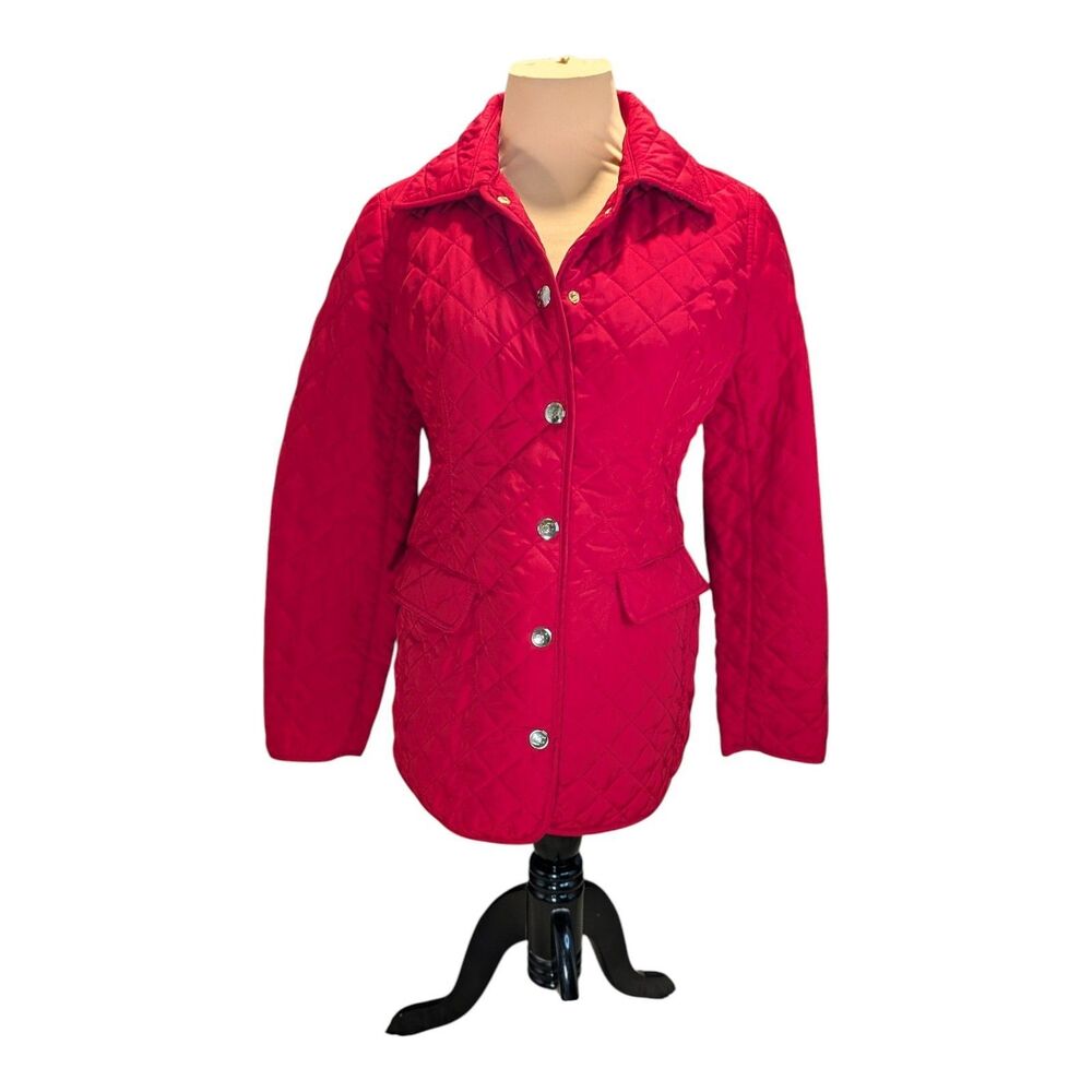 Chicos 0 Women’s Red Quilted Lightweight Jacket Button Barn Jacket size small